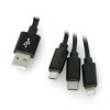 Przewód Maxlife Nylon 3w1 USB typ A - microUSB + lightning + USB typ C - czarny - 1m