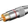 Wtyk; RCA; WTRCA-R; metal; pasek czerwony; srebrny; na przewód; proste; lutowany; Goobay; RoHS