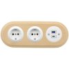 2x Gniazdo Schuko okrągłe + Gniazdo USB A+C 4A białe z ramką potrójną jasne drewno, montaż podtynkowy, Ceramic Loft