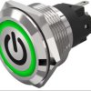 Vandal-proof pushbutton, silver, illuminated  (green), mounting Ø 22 mm, IP65/IP67, 82-6151.1133.B002
