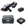 Szlifierka kątowa 125mm, akumulatorowa 14,4/18V w walizce, z ładowarką i dwoma akumulatorami 5Ah EY46A2LJ2G32