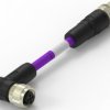 Sensor actuator cable, M12-cable plug, straight to M12-cable socket, angled, 2 pole, 1 m, PUR, purple, 4 A, TAB62635501-002