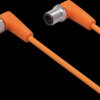 Sensor actuator cable, M12 cable plug, angled, A to M12 cable socket, angled, A, 5 pole/3 pole, 0.3 m, PVC, orange, 4 A, EVT079