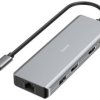 Hub USB 3.2 Gen 1 Hama 9 Portów z gniazdem szybkiego ładowania, z wtyczką USB-C, obsługa ultra HD szary