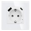 Gniazdo elektryczne Schuko z USB A+C 20W z pomiarem energii (watomierz) WiFi i Bluetooth białe podtynkowe z ramką szklaną - TAWO