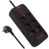 Listwa zasilająca Maclean, przedłużacz 6 gniazd + 4xUSB, 110-240V AC 50/60Hz, 2.1A max 2500W, 3m, czarna,MCE391 B