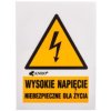 Samoprzylepna tabliczka ostrzegawcza /WYSOKIE NAPIĘCIE NIEBEZPIECZNE DLA ŻYCIA 52X74/ 3EOA/Q1/F