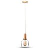 VT-7130 Lampa wisząca szkło + drewno klosz: transparentny brązowy 3818 V-TAC