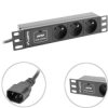 Listwa zasilająca RACK PDU 10 LANBERG 1U 10A 3X 230V PL 2M czarna C14 PDU-03E-0200-IEC-BK