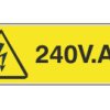 Etykieta bezpieczeństwa Czarny/żółty opis Niebezpieczeństwo elektryczne tekst 240V AC