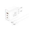 Ładowarka sieciowa GaN PD 65W 2xUSB-C + 1xUSB QC3.0 + kabel USB-C Biały