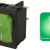 Rocker switch, green, 2 pole, On-Off, off switch, 20 (4) A/250 VAC, 10 (8) A/250 VAC, IP40, illuminated, printed, 1835.3128