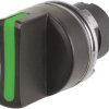 Toggle switch, 3 switching positions, unlit, latching, waistband round, black/green, front ring black, 2 x 60°, mounting Ø 22.3