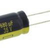Kondensator 680μF 35V dc Radialny, Otwór przelotowy Panasonic roztaw: 5mm 10 (Dia.) x 25mm