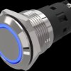 Vandal-proof pushbutton, silver, illuminated  (blue), mounting Ø 19 mm, IP65/IP67, 82-5152.1124