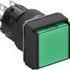 Pushbutton, illuminable, groping, 1 Form C (NO/NC), waistband square, green, front ring black, mounting Ø 16 mm, XB6ECW3B1P