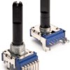 Rotary double potentiometer with plastic shaft, 10 kΩ, 0.05 W, logarithmisch, solder pin, PRS14R-30120-103A3