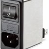 IEC inlet filter C14, 50 to 400 Hz, 1 A, 250 VAC, 7.5 mH, faston plug 6.3 mm, FN281-1-06