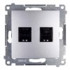 Simon 54 Gniazdo komputerowe podwójne 2xRJ45 kat.6 z przesłoną srebrny mat D62.01/43