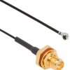 Coaxial cable, SMA jack (straight) to AMC plug (angled), 50 Ω, 1.13 mm micro cable, grommet black, 200 mm, 336312-12-0200