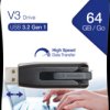 USB stick, 64 GB, with sliding mechanism, USB 3.0, black gray, Verbatim 49174
