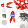 Przypinki z wstążką 58mm - czerwone, zestaw 50 sztuk