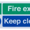 Znak wyjścia, Polipropylenowe, Niebieski/zielony/biały, Fire Exit, Keep Clear, Angielski, Opis: Nie zastawiać