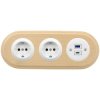 2x Gniazdko Schuko okrągłe + Gniazdko USB A+C 4A białe z ramką potrójną jasne drewno, montaż podtynkowy, Ceramic Loft