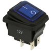 Przełącznik; klawiszowy (kołyskowy); KCD2; ON-OFF; 2 tory; niebieski; podświetlenie LED 12V; niebieski; bistabilny; konektory 6,