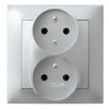 IMPRESJA Gniazdo podwójne z uziemieniem z funkcją niezamienności faz kompletne z ramką srebro GP-2YC/18 OSPEL