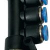 Rozdzielacz pneumatyczny wtykowy z trzema odejściami G 1/8 GZ, 4x10 mm, tworzywo sztuczne