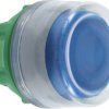 Pushbutton, with protective cap, unlit, groping, waistband round, blue, front ring light gray, mounting Ø 22 mm, ZB5APA6C0