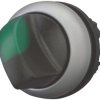 Toggle switch, illuminable, latching, waistband round, black, front ring silver gray, mounting Ø 22.5 mm, 284395