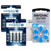 60 x baterie do aparatów słuchowych Rayovac Extra 675 + 4szt LR6 / AA + 4szt LR03 / AAA everActive Pro Alkaline
