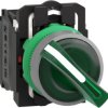 Toggle switch, 2 positions, illuminable, latching, 1 Form A (N/O) + 1 Form B (N/C), waistband round, green, front ring gray, 90°