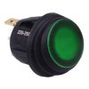Green Waterproof 230V illuminated 20mm Round Rocker Switch SPST 10A R13-112B8W-02