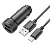 Ładowarka samochodowa 2.4A 2xUSB + kabel USB-C Czarny