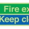 Znak wyjścia, Polipropylenowe, Niebieski/zielony/biały, Fire Exit, Keep Clear, Angielski, Opis: Nie zastawiać