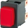 Pushbutton switch, 1 pole, red, illuminated  (red), 10 (8) A/250 VAC, 12 (8) A/250 VAC, 16 (4) A/250 VAC, 19.2 x 12.9 mm, IP40,