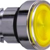 Pushbutton, for universal LED, illuminable, waistband round, yellow, front ring metal, mounting Ø 22 mm, ZB4BW383S