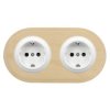 2x Gniazdo elektryczne Schuko okrągłe białe z ramką podwójną jasne drewno, montaż podtynkowy, Ceramic Loft
