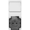 BRYZA Łącznik pojedynczy + gniazdo pojedyncze z/u IP54 z klapką dymną białe 181460 /10szt./