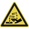 Warning sign, symbol: corrosive substances, Ø 100 mm, plastic, 028.01-9-100-W1, package with 10 pieces
