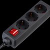 Power strip, 3-way, black with switch