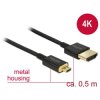 Delock 84788 HDMI-A to Micro-D Cable 0.5m 4K 60Hz Slim High Quality Black