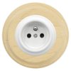 Gniazdo elektryczne z uziemieniem okrągłe białe ceramiczne podtynkowe z ramką drewnianą jasną - Ceramic Loft