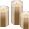 Zestaw 3 świec LED z prawdziwego wosku w szkle, złote 60380