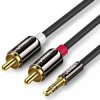 Kabel Jack 3,5 - 2xRCA Wt. 1m UGREEN, Wtyk Jack, Wtyki RCA Czarny