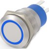 Vandal-proof pushbutton switch, 1 pole, silver, illuminated  (blue), 5 A/250 V, mounting Ø 19.2 mm, IP67, 3-2213767-9