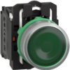 Pushbutton, for universal LED, illuminable, 1 Form A (N/O) + 1 Form B (N/C), waistband round, green, front ring light gray, moun